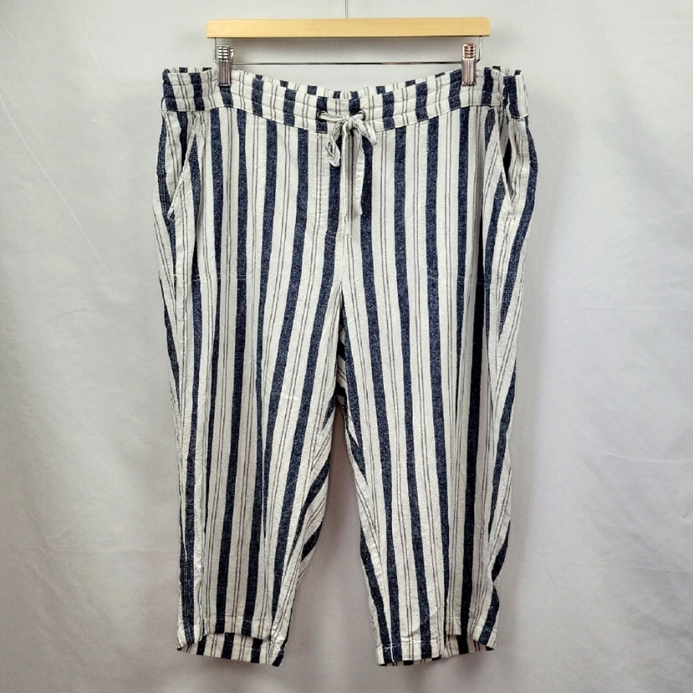 Anthro Per Se Linen Blend Capris White/ Blue Size 1X